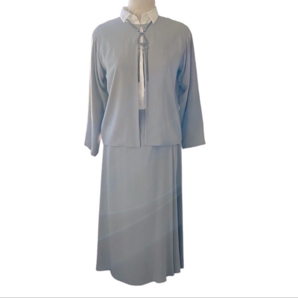 EILEEN FISHER | Silk Wrap Skirt Set Lightweight Jacket‎ Cardigan Pumice G…